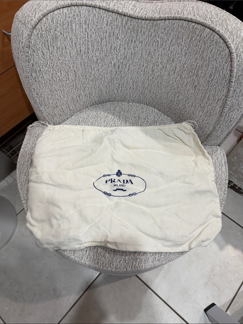 Prada Cream Drawstring Dust Bag with Blue Logo